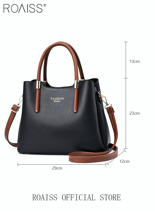 roaiss - Women's Retro Elegant Handbag Advanced Leather Bucket Shoulder Bag Ladies Unique Chic All-Match Large Capacity Crossbody Bag Black for Mother/Wife/Girl Friend Gift - Image 1