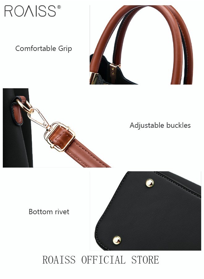 roaiss - Women's Retro Elegant Handbag Advanced Leather Bucket Shoulder Bag Ladies Unique Chic All-Match Large Capacity Crossbody Bag Black for Mother/Wife/Girl Friend Gift - Image 1