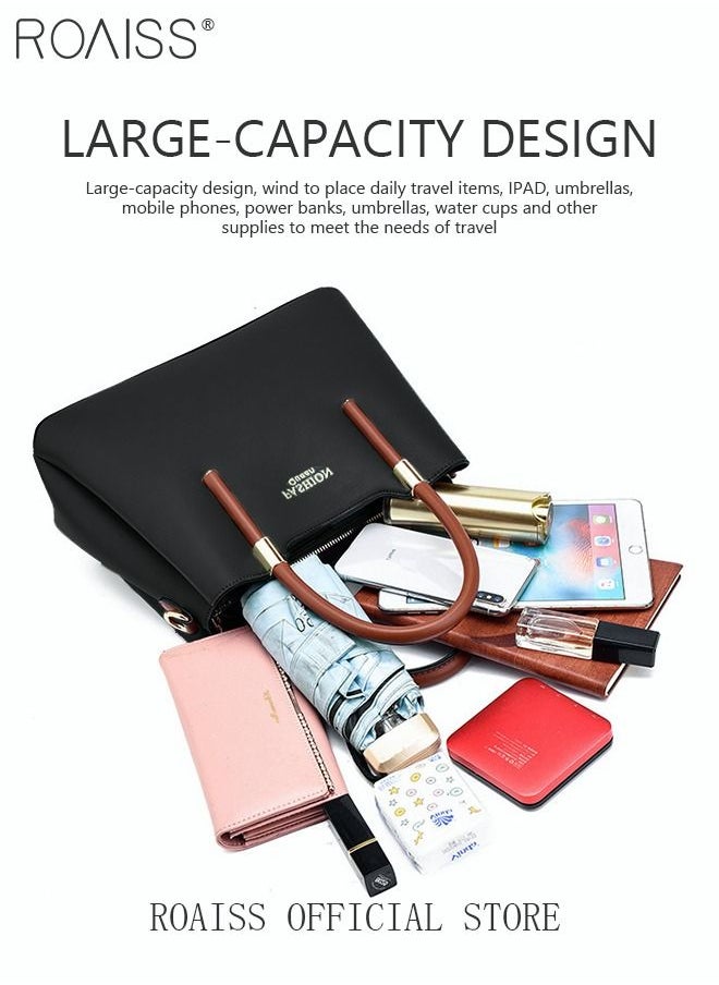 roaiss - Women's Retro Elegant Handbag Advanced Leather Bucket Shoulder Bag Ladies Unique Chic All-Match Large Capacity Crossbody Bag Black for Mother/Wife/Girl Friend Gift - Image 1