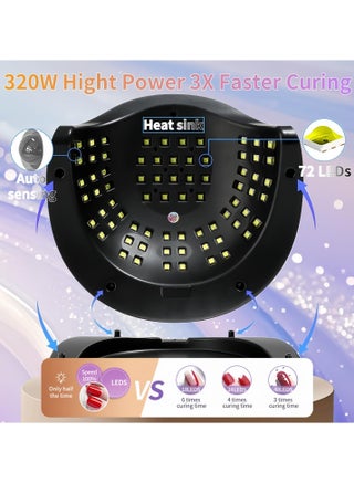 مصباح الأظافر UV LED مع 72 حبات ، 320W مصابيح معالجة الأظافر لألوان الهلام مع مستشعر تلقائي/4 توقيت ، مجفف الأظافر LED ، أدوات تجفيف فن الأظافر المهنية للأظافر والأظافر - view 4