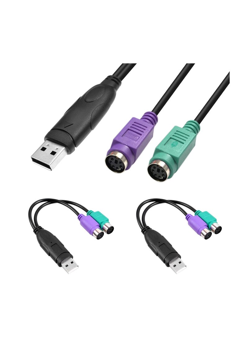 KASTWAVE 2Pcs PS2 to USB Adapter Cable, PS/2 Female to USB Male Keyboard Mouse Converter Connector, 2 in 1 PS2 to USB 2.0 Converter Cord for PS/2 Port Mouse and Keyboard - Image 1