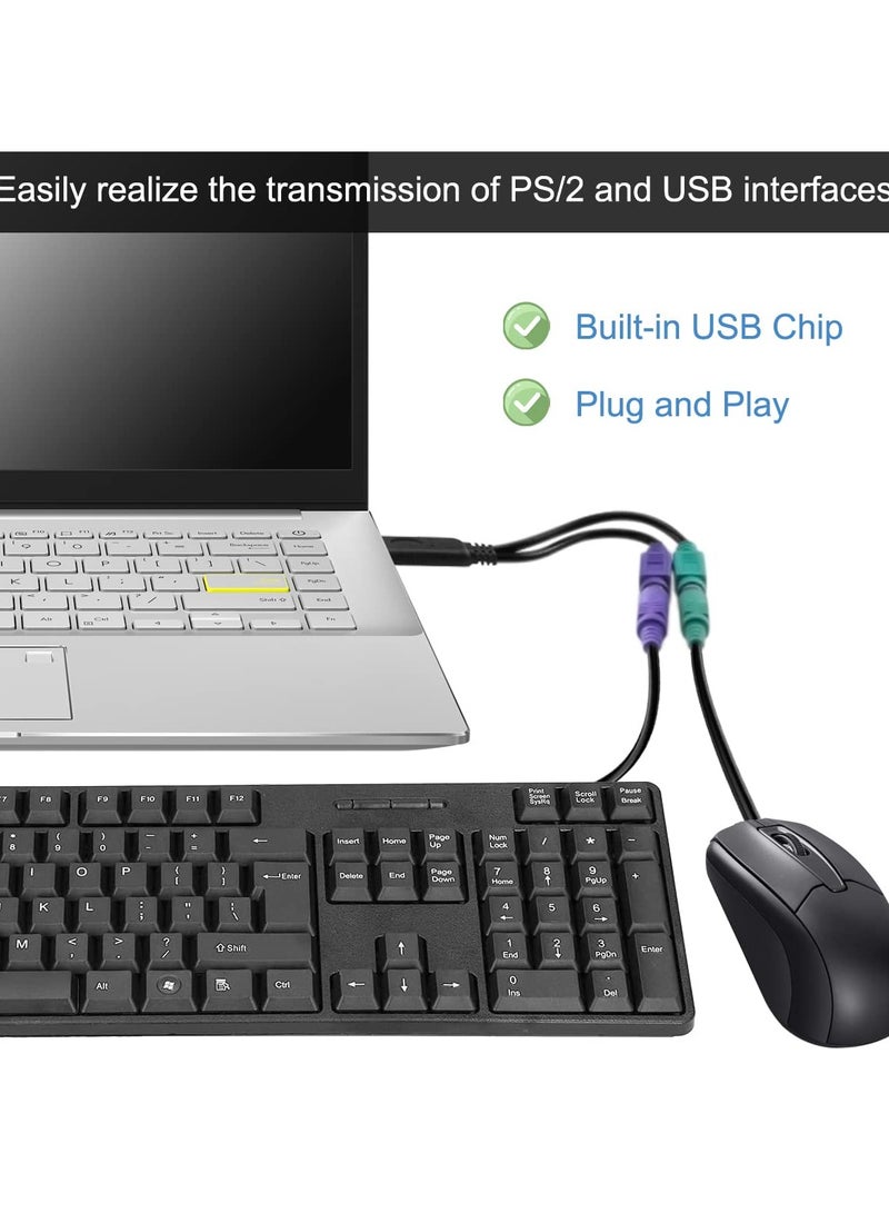 KASTWAVE 2Pcs PS2 to USB Adapter Cable, PS/2 Female to USB Male Keyboard Mouse Converter Connector, 2 in 1 PS2 to USB 2.0 Converter Cord for PS/2 Port Mouse and Keyboard - Image 2