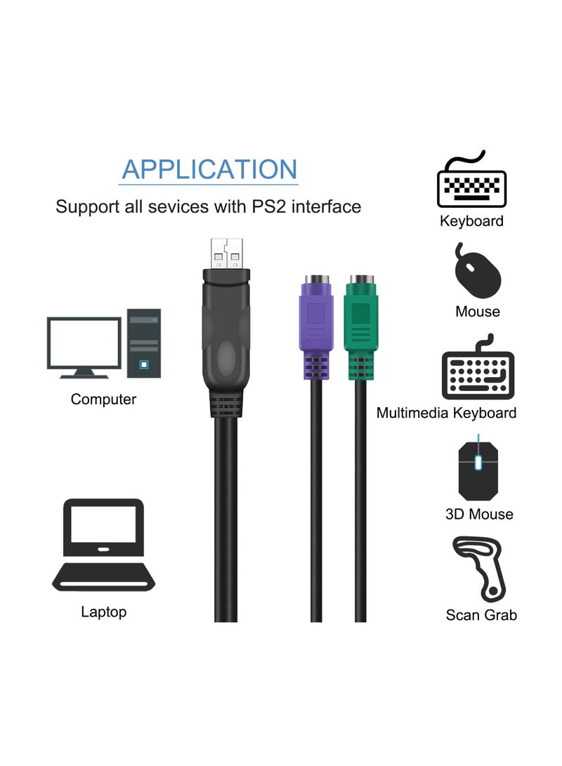 KASTWAVE 2Pcs PS2 to USB Adapter Cable, PS/2 Female to USB Male Keyboard Mouse Converter Connector, 2 in 1 PS2 to USB 2.0 Converter Cord for PS/2 Port Mouse and Keyboard - Image 3