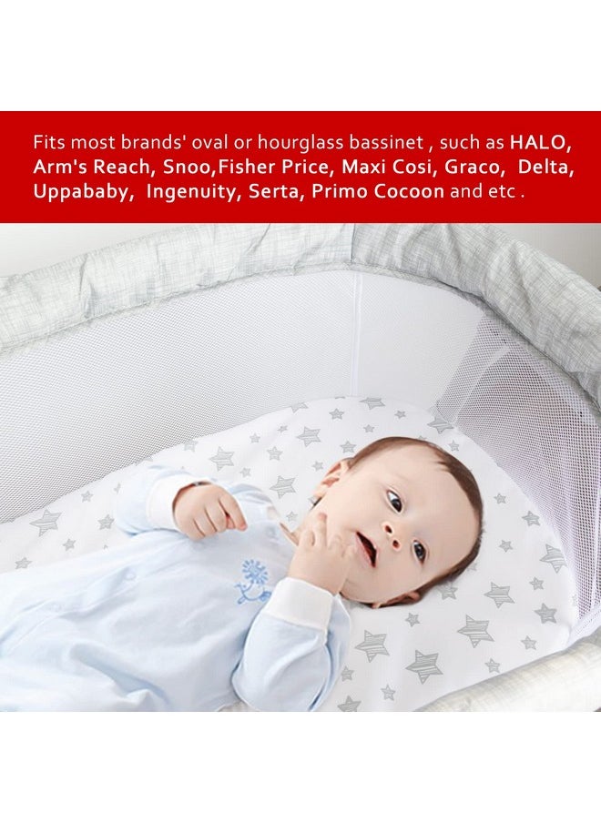 Moonsea Bassinet Sheets 2 Pack, Fit for Halo Bassinet Swivel Sleeper, Universal Sheet for Rectangle, Oval, Hourglass Bassinet Mattress Flexible for Different Cradle, Grey&White  - Image 2