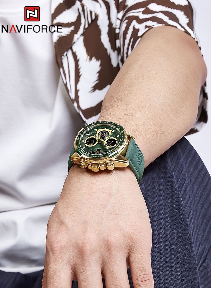 نافيفورس ساعات رجالية أنيقة فاخرة أصلية رياضية كرونوغراف ساعة كوارتز مقاومة للماء LED ساعة يد رقمية بحزام جلدي ساعات رجالية إلكترونية للياقة البدنية - Image 3