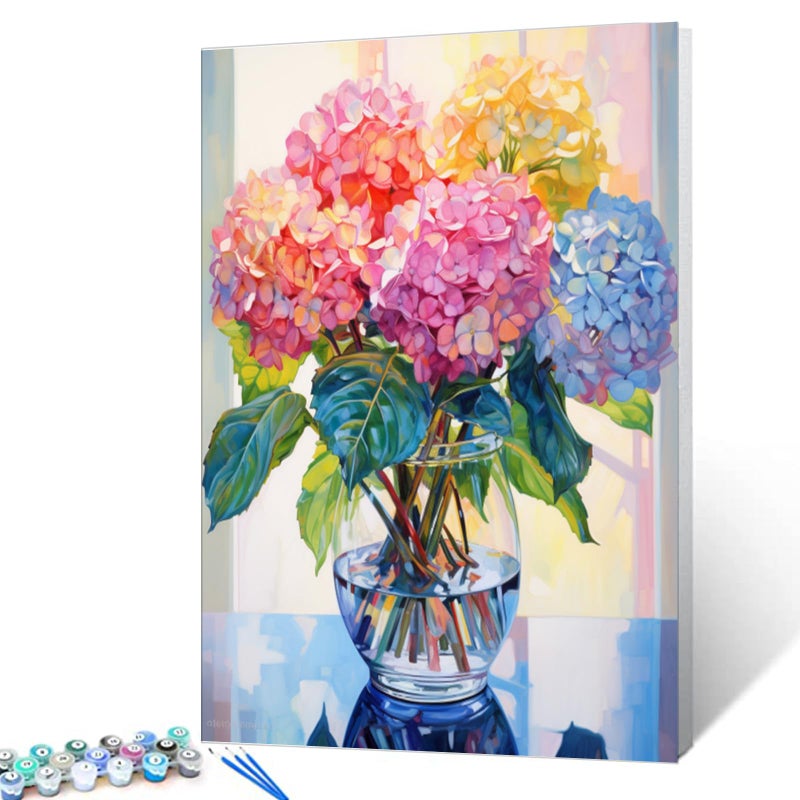 Tucocoo Hydrangea in Glass Vase Window Landscape Paint by Numbers for Adults Beautiful Flower DIY Paint by Numbers Acrylic Paint Canvas Colorful Flowers Painting Kits Art 16x20 Inchï¼ˆWithout Frameï¼‰ - Image 2
