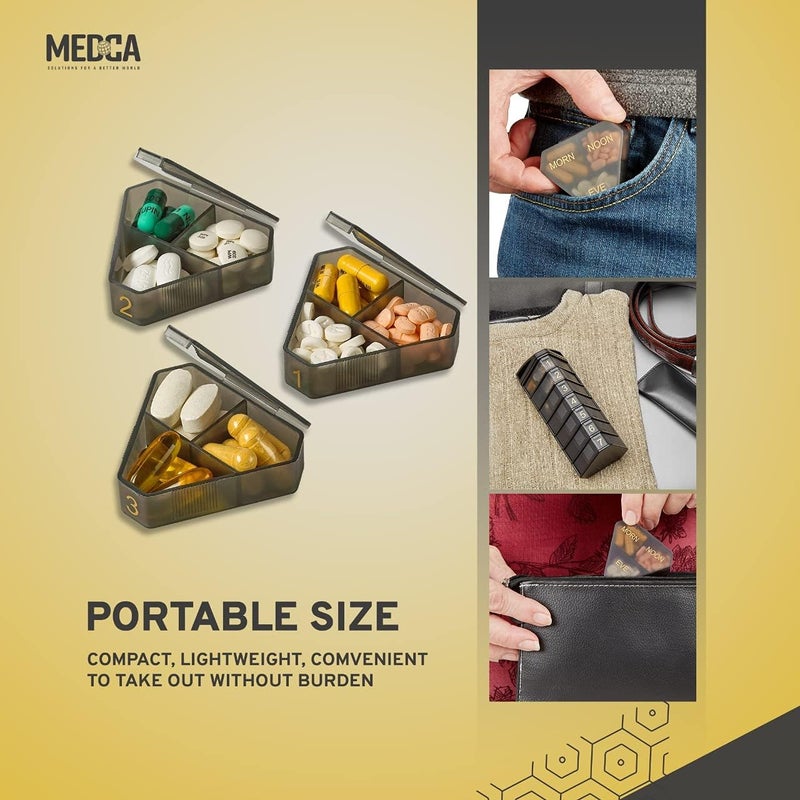 MEDca Moisture Proof Weekly Stackable Pill Organizer - BPA Free, Weekly Pill Box Case with 3 Daily Compartments - Black Pill Box to Store Pills, Vitamins, Supplements - Image 5