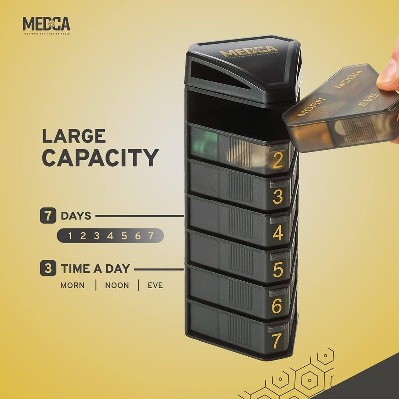MEDca Moisture Proof Weekly Stackable Pill Organizer - BPA Free, Weekly Pill Box Case with 3 Daily Compartments - Black Pill Box to Store Pills, Vitamins, Supplements - Image 4