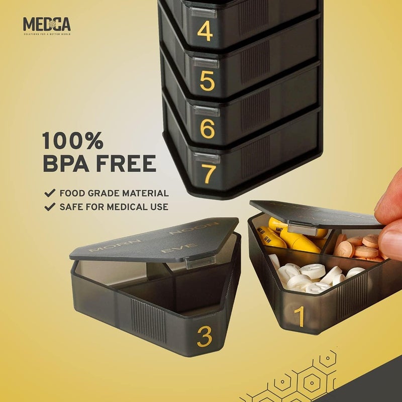 MEDca Moisture Proof Weekly Stackable Pill Organizer - BPA Free, Weekly Pill Box Case with 3 Daily Compartments - Black Pill Box to Store Pills, Vitamins, Supplements - Image 3