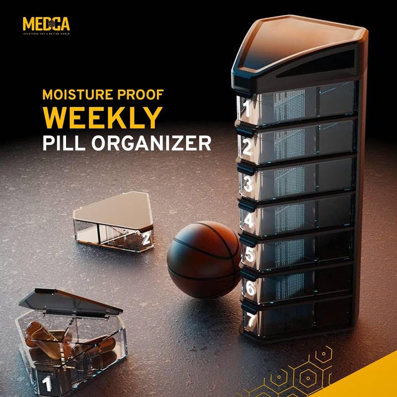 MEDca Moisture Proof Weekly Stackable Pill Organizer - BPA Free, Weekly Pill Box Case with 3 Daily Compartments - Black Pill Box to Store Pills, Vitamins, Supplements - Image 2