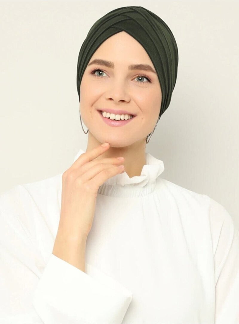ناجيه سلتان توربان جاهز بحزام متقاطع لون كاكي  - Image 1