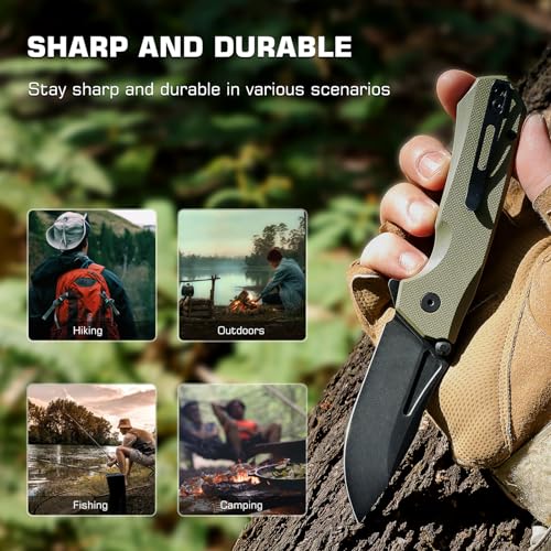 REMETTE EDC Pocket Knife Rhino,3" D2 Steel Blade Durable G10 Handle, Folding Pocket Knives with Reversible Pocket Clip, Sharp Camping Hiking Pocket Knife for Men - Image 5