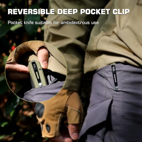 REMETTE EDC Pocket Knife Rhino,3" D2 Steel Blade Durable G10 Handle, Folding Pocket Knives with Reversible Pocket Clip, Sharp Camping Hiking Pocket Knife for Men - Image 4