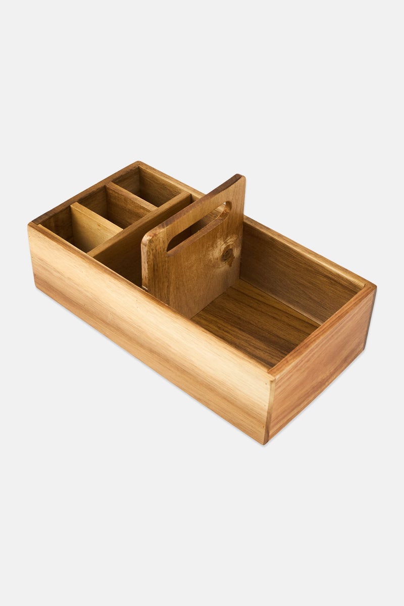 YOTO Acacia Wood Organizer With Handle, Tan - Image 1