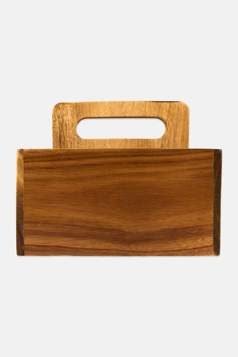 YOTO Acacia Wood Organizer With Handle, Tan - Image 2