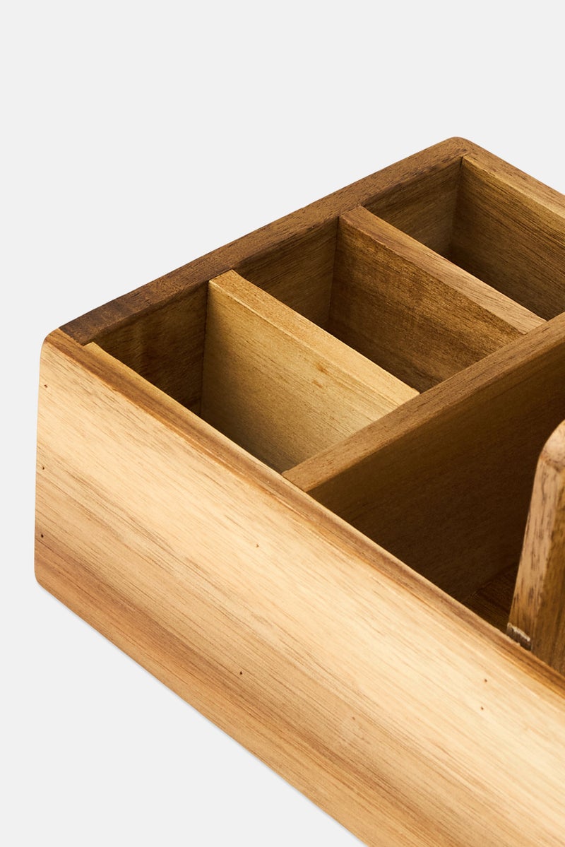 YOTO Acacia Wood Organizer With Handle, Tan - Image 2