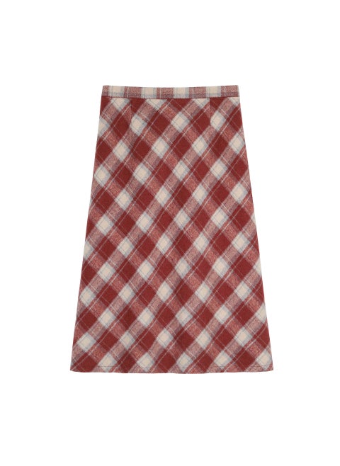 Winter Woolen A-Line Plaid Midi Skirt Plus Size Red