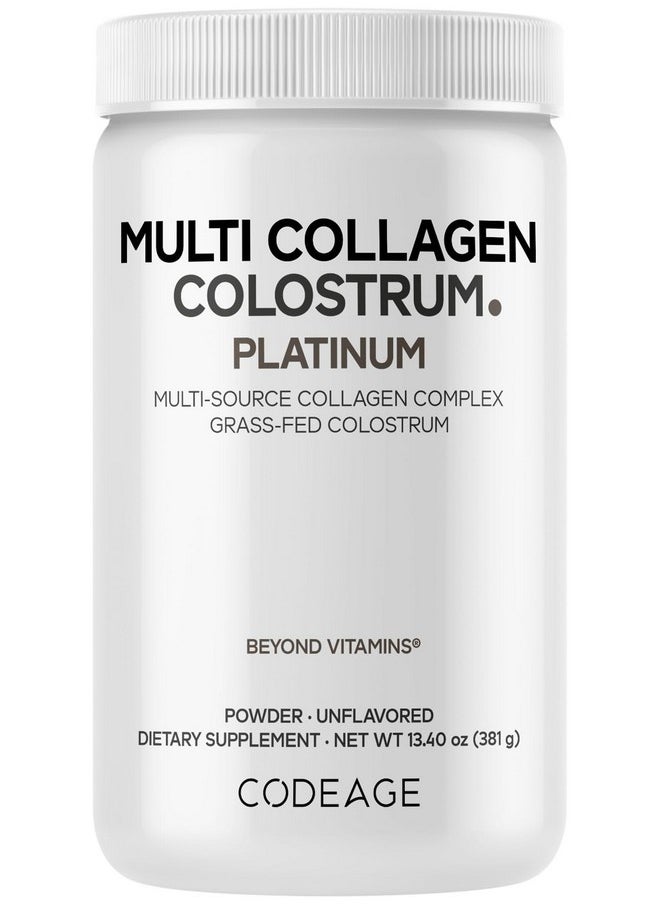 Codeage Codeage Multi Collagen Colostrum Powder Platinum - Hydrolyzed Grass-Fed Bovine Collagen Peptides, Grass-Fed Bovine Colostrum Supplement, Vitamin C, Biotin, Hyaluronic Acid, Lactoferrin - 13.4 Oz.  - Image 1