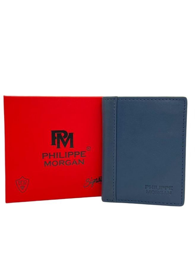 PHILIPPE MORGAN Premium Genuine Leather Wallet and Card Holder for Men Blue with RFID - Image 1