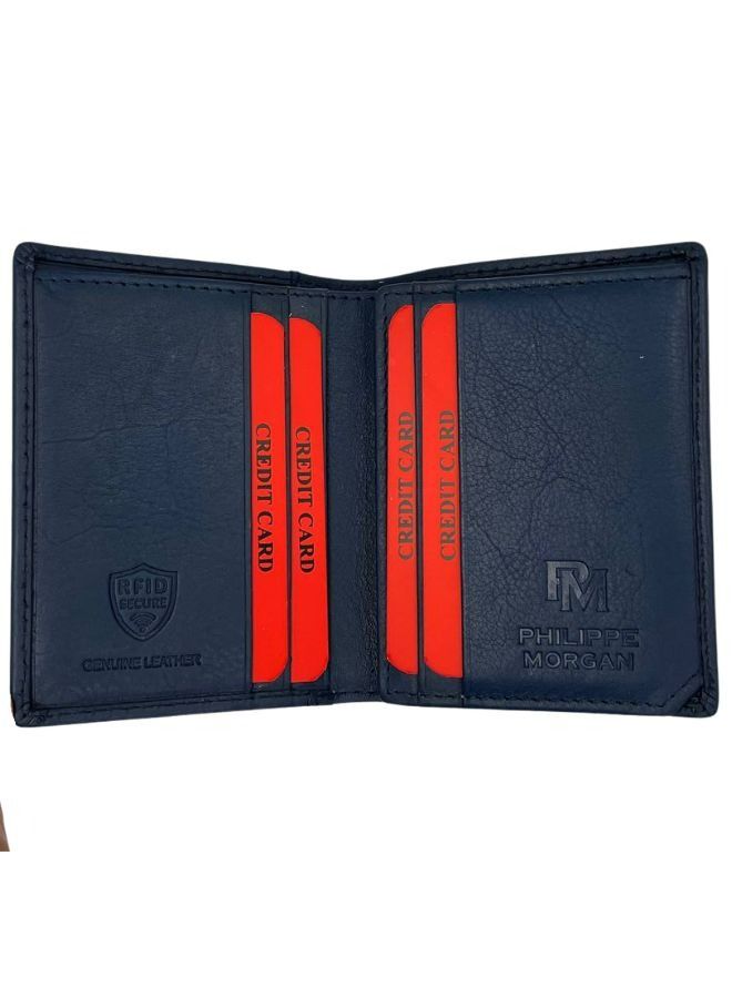 PHILIPPE MORGAN Premium Genuine Leather Wallet and Card Holder for Men Blue with RFID - Image 5