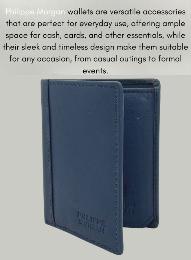 PHILIPPE MORGAN Premium Genuine Leather Wallet and Card Holder for Men Blue with RFID - Image 3