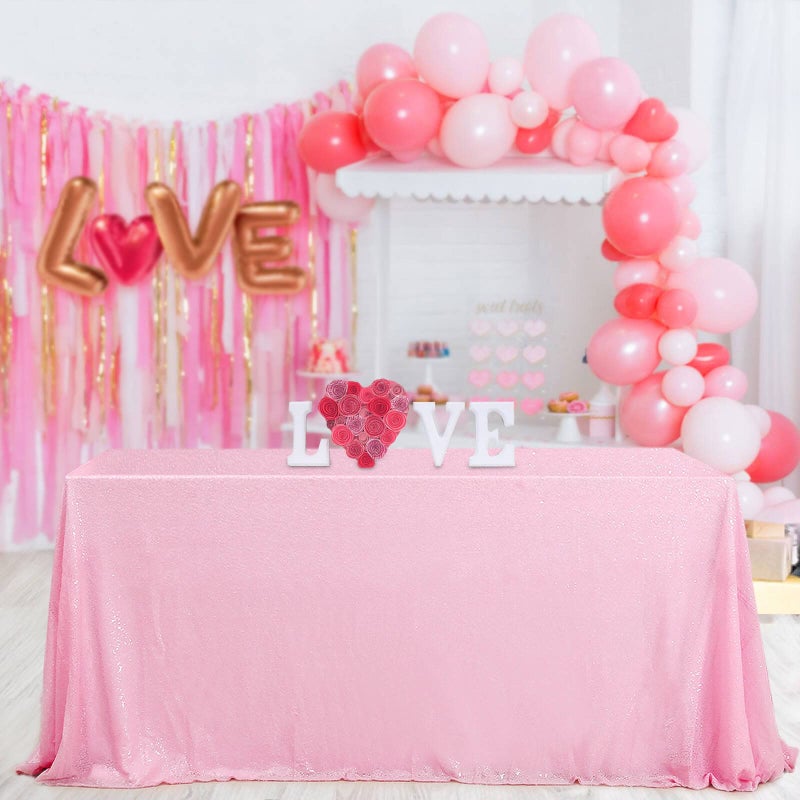 B.Cool B-COOL Pink Tablecloth Sequin Table Overlays Elegance Wedding Decoration Rectangular Party Tablecloths Sequin Table Drapes for Patio Birthday 90x90inch - Image 1