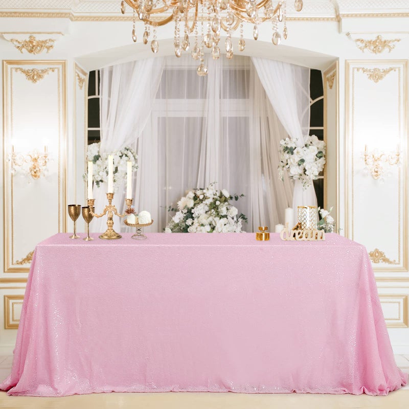 B.Cool B-COOL Pink Tablecloth Sequin Table Overlays Elegance Wedding Decoration Rectangular Party Tablecloths Sequin Table Drapes for Patio Birthday 90x90inch - Image 2