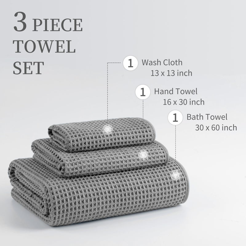 MICROFI Microfiber Waffle Bath Towels, 3 Pieces, Oversized, Soft, Absorbent, Fast Drying, Lint Free, Includes Bath, Face and Hand Towels 430 GSM - Image 3