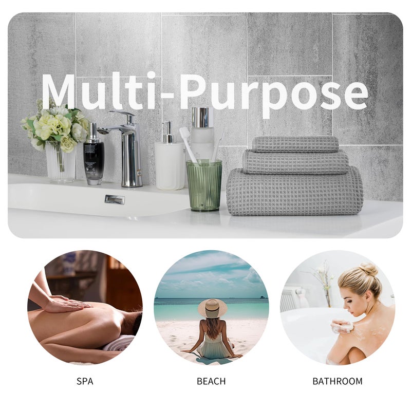 MICROFI Microfiber Waffle Bath Towels, 3 Pieces, Oversized, Soft, Absorbent, Fast Drying, Lint Free, Includes Bath, Face and Hand Towels 430 GSM - Image 5