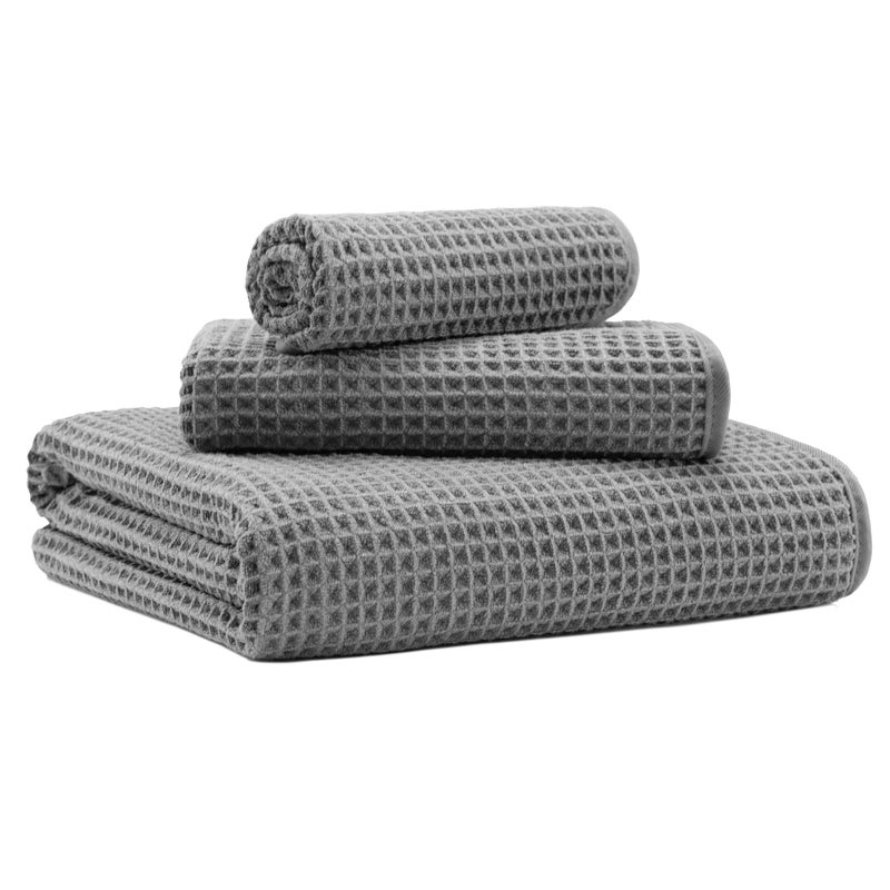 MICROFI Microfiber Waffle Bath Towels, 3 Pieces, Oversized, Soft, Absorbent, Fast Drying, Lint Free, Includes Bath, Face and Hand Towels 430 GSM - Image 1