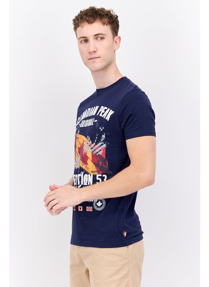 Canadian Peak Men Crew Neck Short Sleeve Graphic Printed T-Shirt, Navy  - Image 3