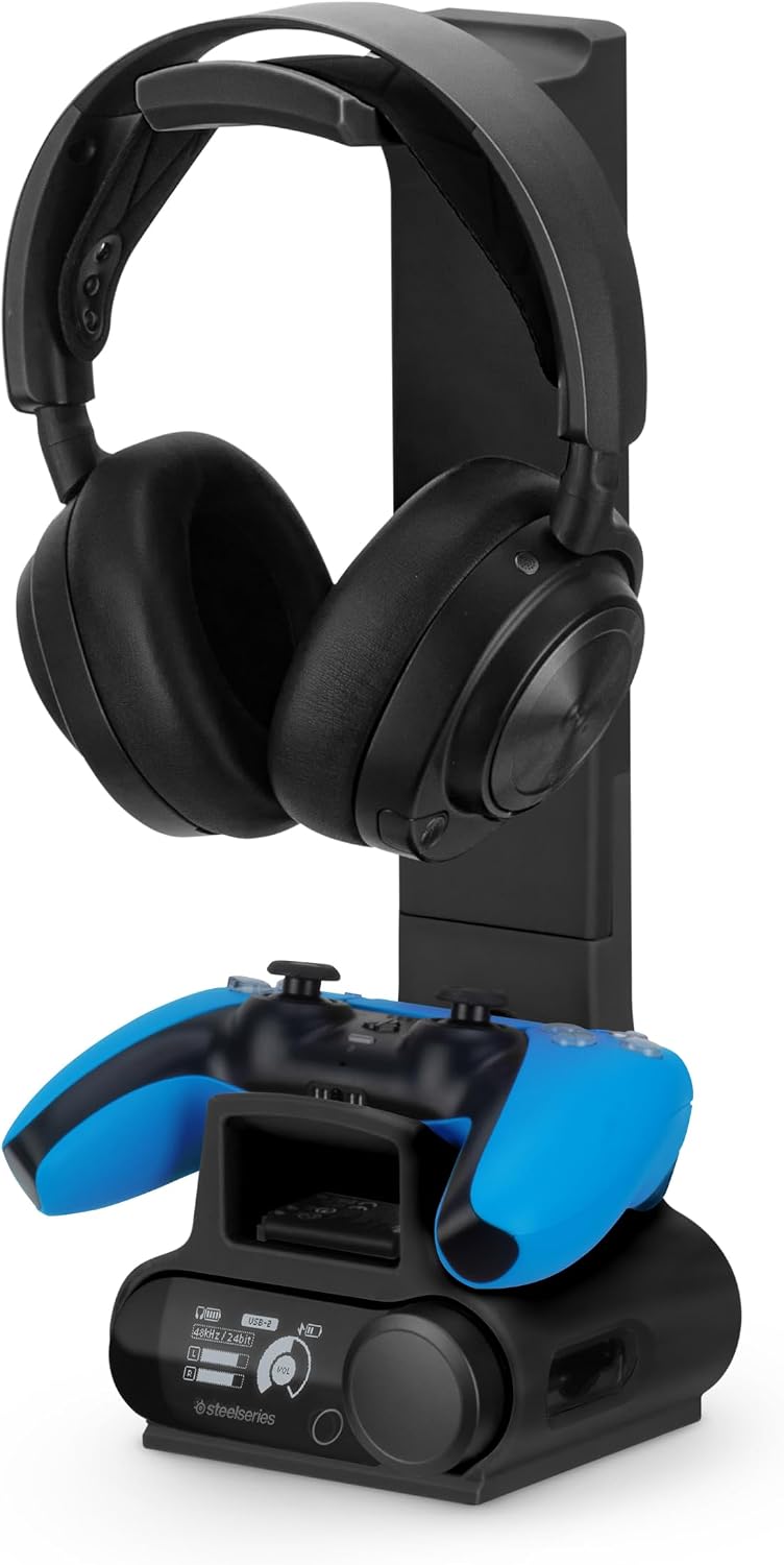 براينوافز حامل سماعات الأذن وجهاز تحكم الألعاب من مصمم لسماعات Steelseries Arctis Nova Pro اللاسلكية مع قاعدة محطة الإرسال اللاسلكية - أسود (HP03) - Image 1