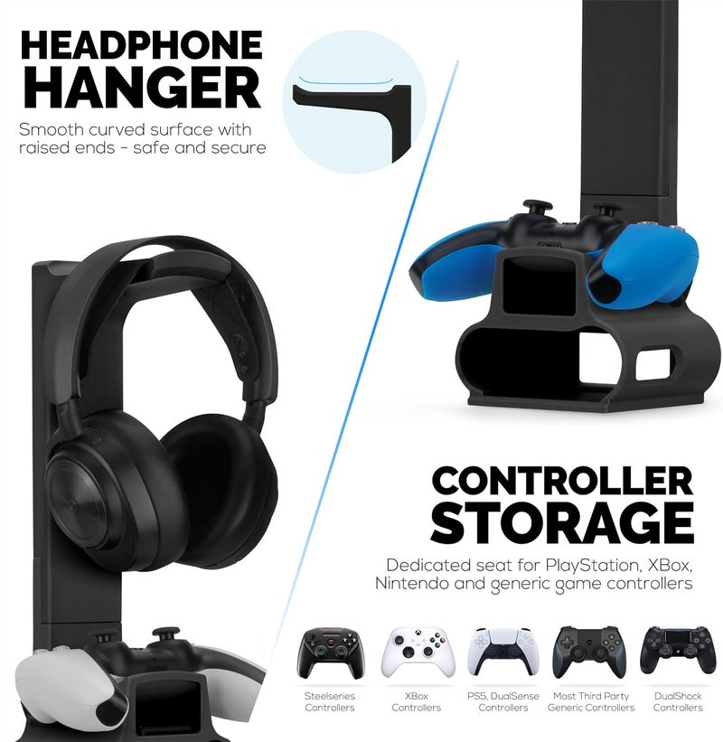 براينوافز حامل سماعات الأذن وجهاز تحكم الألعاب من مصمم لسماعات Steelseries Arctis Nova Pro اللاسلكية مع قاعدة محطة الإرسال اللاسلكية - أسود (HP03) - Image 4