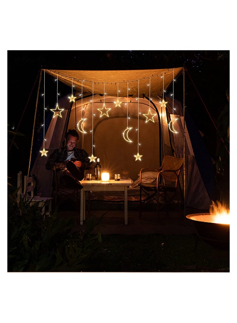GGEROU 138 LED Star Moon Curtain Decorative Lights, Window Curtain Fairy String Lights, Remote Control & USB Plug, 8 Lighting Modes for Home Holiday Ramadan Wedding Party, Warm White - Image 3