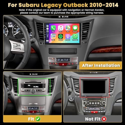 Hikity 8 Core 4+64GB Android Car Stereo for Subaru Legacy Outback 2010-2014 Radio, 9 Inch IPS Touchscreen Car Radio with Wireless Carplay Android Auto 59UI GPS WiFi 32EQ DSP Backup Camrea - Image 2