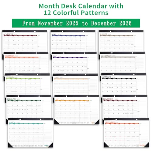 windrio Desk Calendar 2026 Wall Calendars, November 2025 - December 2026 Monthly Planner Paper Office Desktop 17"X 12", 14-Months, Planning and Organizing Home, School, Office, Holiday, Vacation (Color Bars) - Image 2