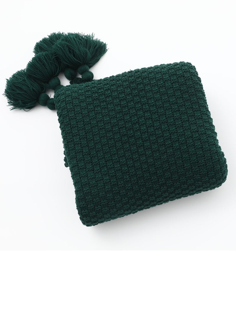 Loquat Solid Color Textured Knitted Soft Throw Blanket Keep Warm Dark Green - Image 2