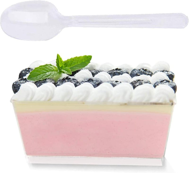 Tosnail 100 Pack 5oz Rectangular Dessert Appetizer Tumbler Cups with 100 Plastic Spoons - Image 1