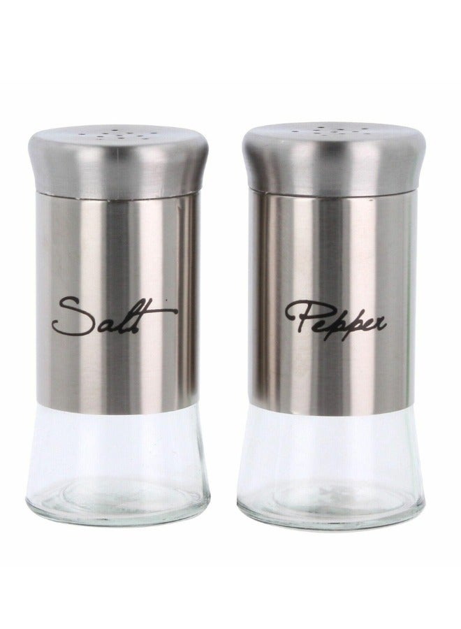 FALMER 2 Pieces Salt and Pepper Shaker Set with Storage Lid - Silver - Image 1