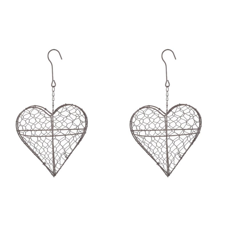 HANABASS 2 Pcs Floral Cage Floral Chicken Wire for Arrangements Wire Wreath Frame Hanger Heart Shape Succulent Planter Hanging Air Plant Holder for Home Garden Decor(No Plants) - Image 1