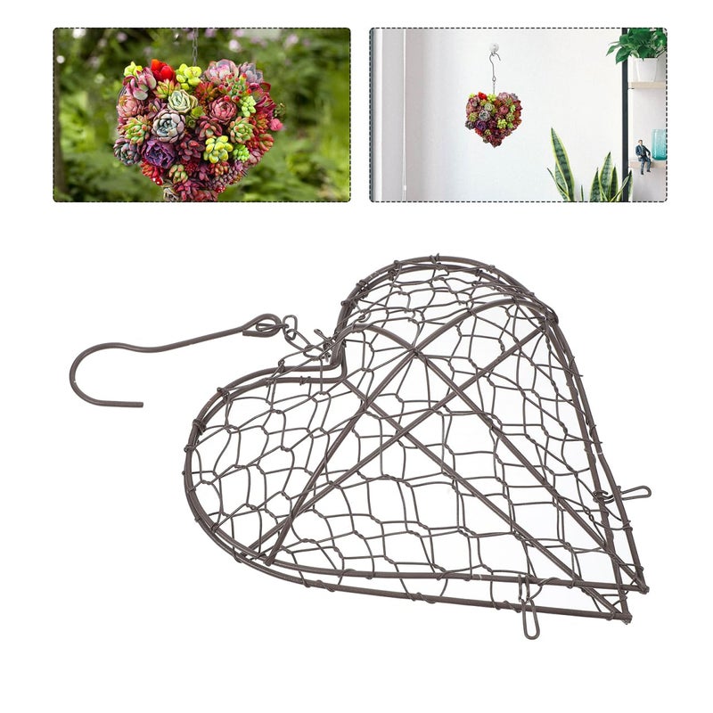 HANABASS 2 Pcs Floral Cage Floral Chicken Wire for Arrangements Wire Wreath Frame Hanger Heart Shape Succulent Planter Hanging Air Plant Holder for Home Garden Decor(No Plants) - Image 2