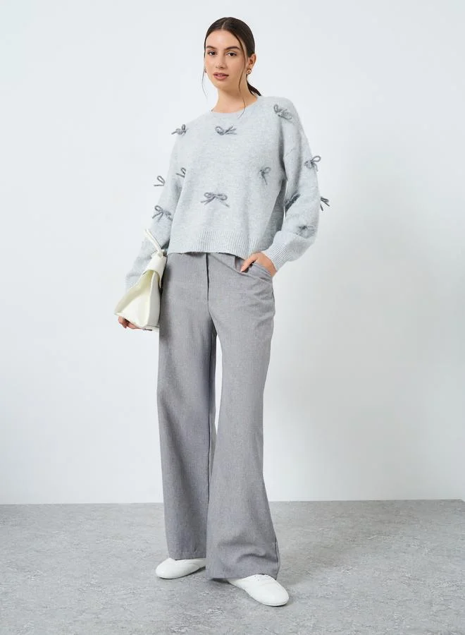 Take Two Grey Bow Detail Knitted Sweater