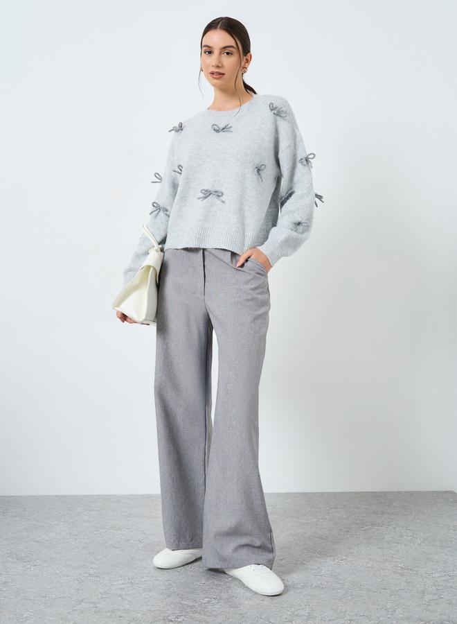 Take Two Grey Bow Detail Knitted Sweater - Image 1