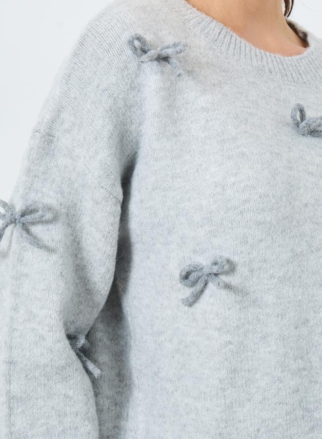 Take Two Grey Bow Detail Knitted Sweater - Image 3
