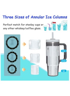 KASTWAVE Ice Cube Tray for Stanley Cup, Silicone Ice Cube Mold with Spill-Resistant Lid, 3 Hollow Cylinder Ice Cube Molds for 20-40 oz Tumblers, BPA Free, Ice Cube Trays for Freezer Drinks Whiskey, Blue  - Image 2