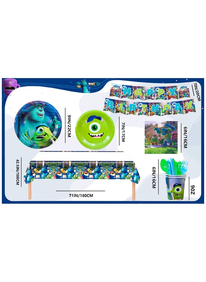 بيكسار طقم أدوات مائدة حفلات أعياد ميلاد الوحوش إنك يتسع لـ 16 ضيفًا، زينة حفلة عيد ميلاد الوحوش إنك أطباق الحفلة ذات الطابع الخاص بشركة Monsters Inc مناديل مفرش المائدة لافتة - Image 3