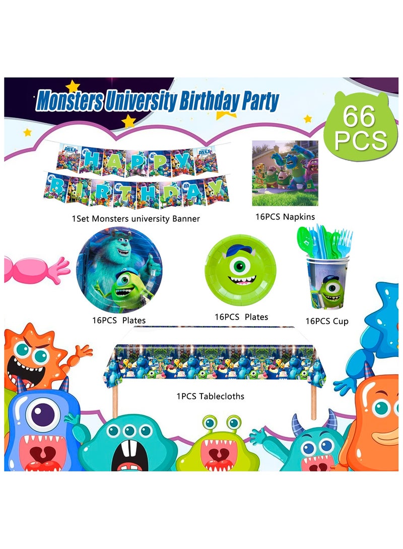 بيكسار طقم أدوات مائدة حفلات أعياد ميلاد الوحوش إنك يتسع لـ 16 ضيفًا، زينة حفلة عيد ميلاد الوحوش إنك أطباق الحفلة ذات الطابع الخاص بشركة Monsters Inc مناديل مفرش المائدة لافتة - Image 2