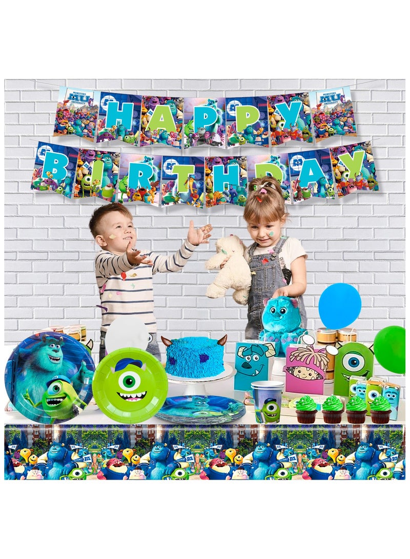 بيكسار طقم أدوات مائدة حفلات أعياد ميلاد الوحوش إنك يتسع لـ 16 ضيفًا، زينة حفلة عيد ميلاد الوحوش إنك أطباق الحفلة ذات الطابع الخاص بشركة Monsters Inc مناديل مفرش المائدة لافتة - Image 4