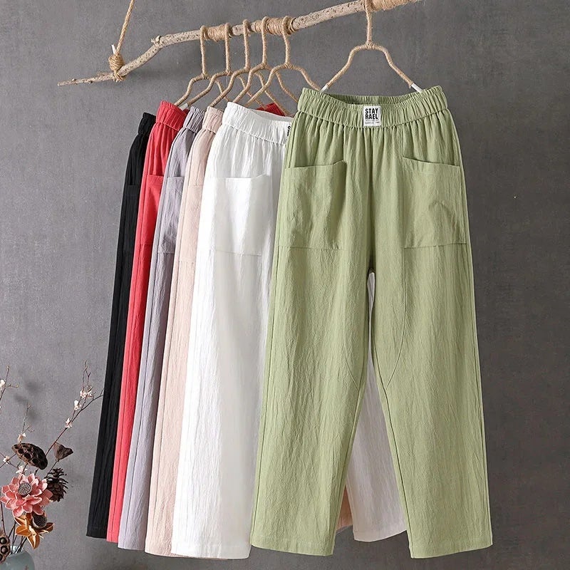 Cotton Linen Casual Pants Women''s 2024 New Arrival Pants Korean Style Loose Slimming Straight Pants Summer Thin Cropped Haren Pants - Image 2