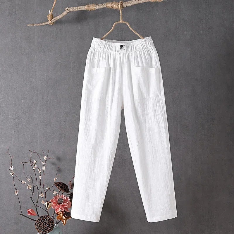 Cotton Linen Casual Pants Women''s 2024 New Arrival Pants Korean Style Loose Slimming Straight Pants Summer Thin Cropped Haren Pants - Image 4